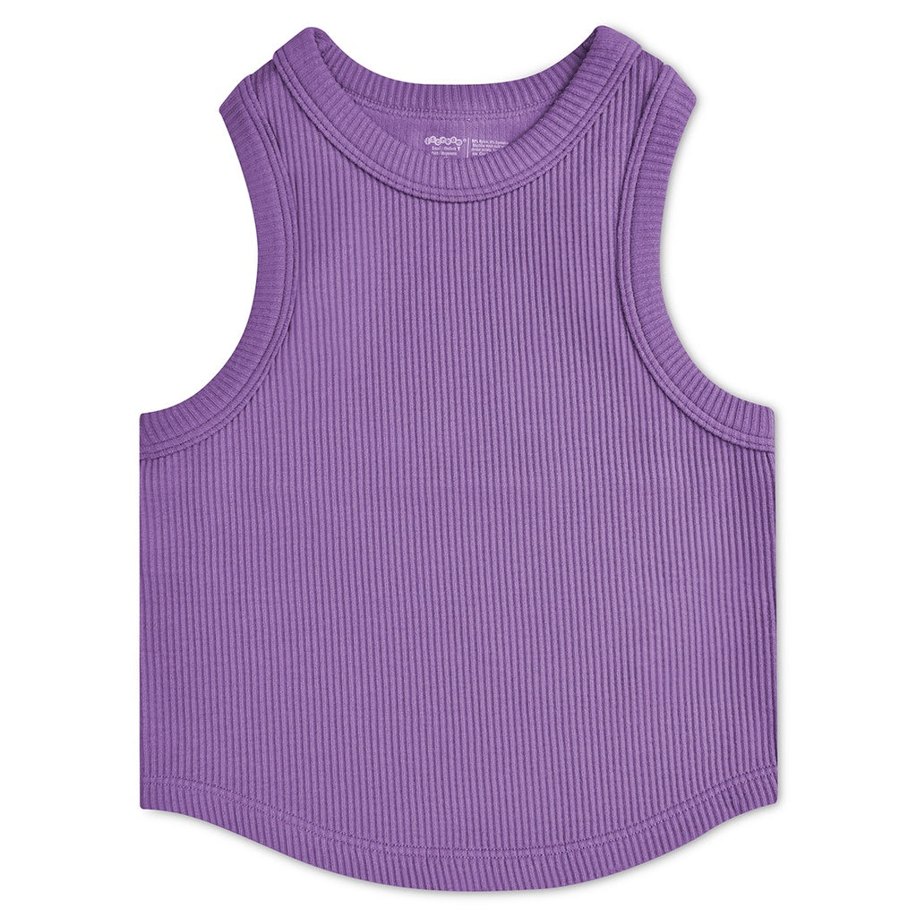 Vivid Violet Cropped Ribbed Racerback Tank Top by Iscream