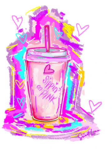 Sipping on Pink Custom Art T-shirt by Sweet Lane