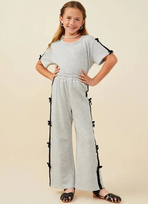 Girls Bow Trim Sleeved French Terry Top