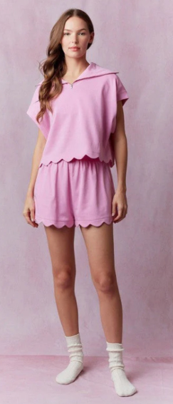 French Terry Scallop Hem Shorts