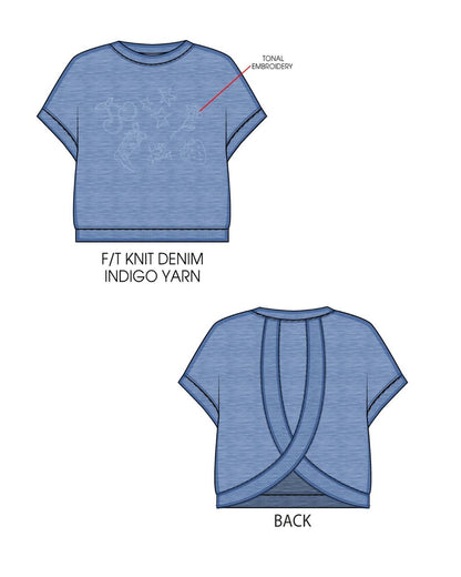 Denim Icons Embroidery Top Crossed Back