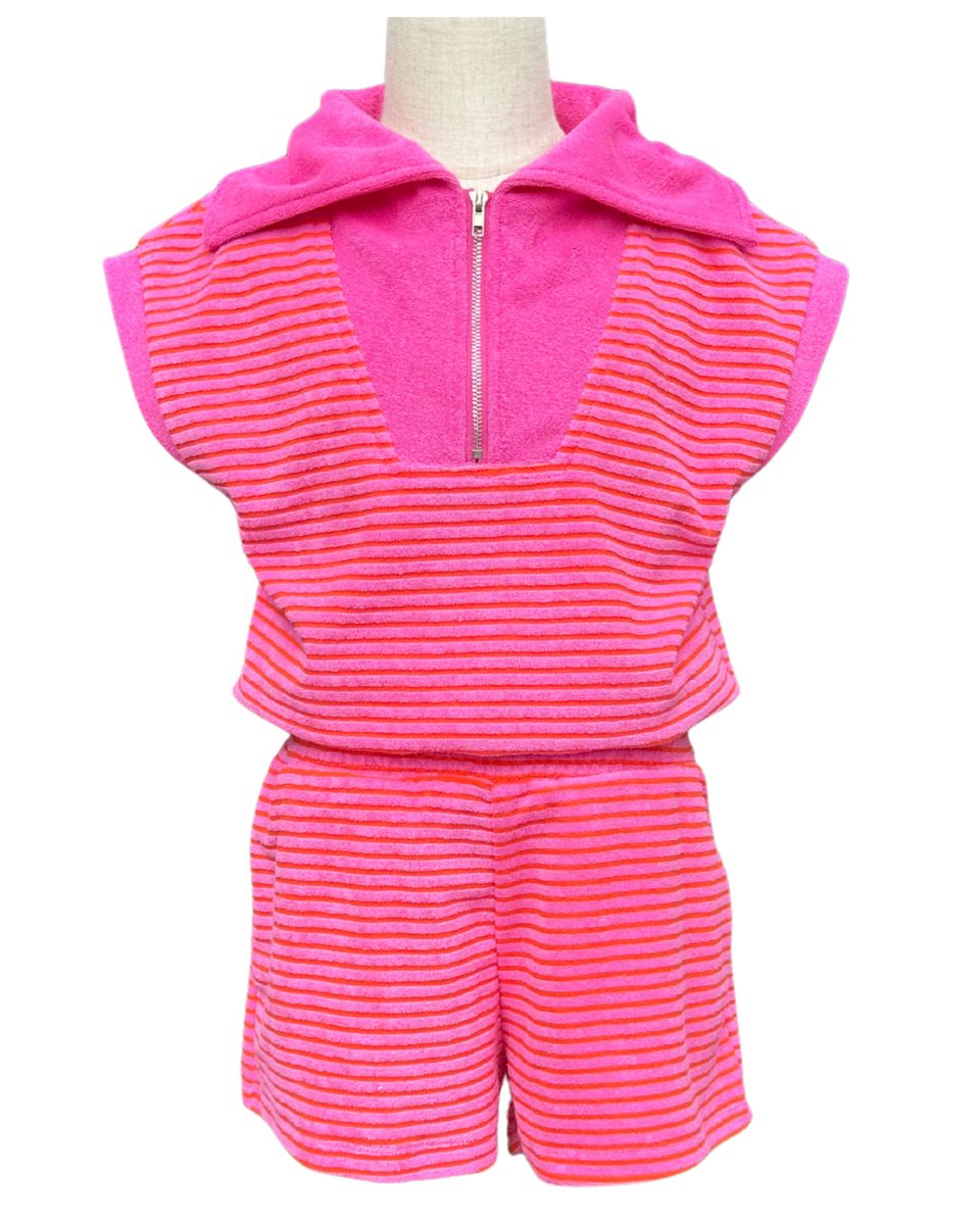 Wynne Romper Pink/ Orange French Terry