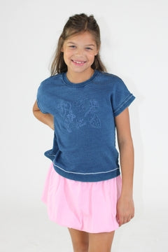 Denim Icons Embroidery Top Crossed Back