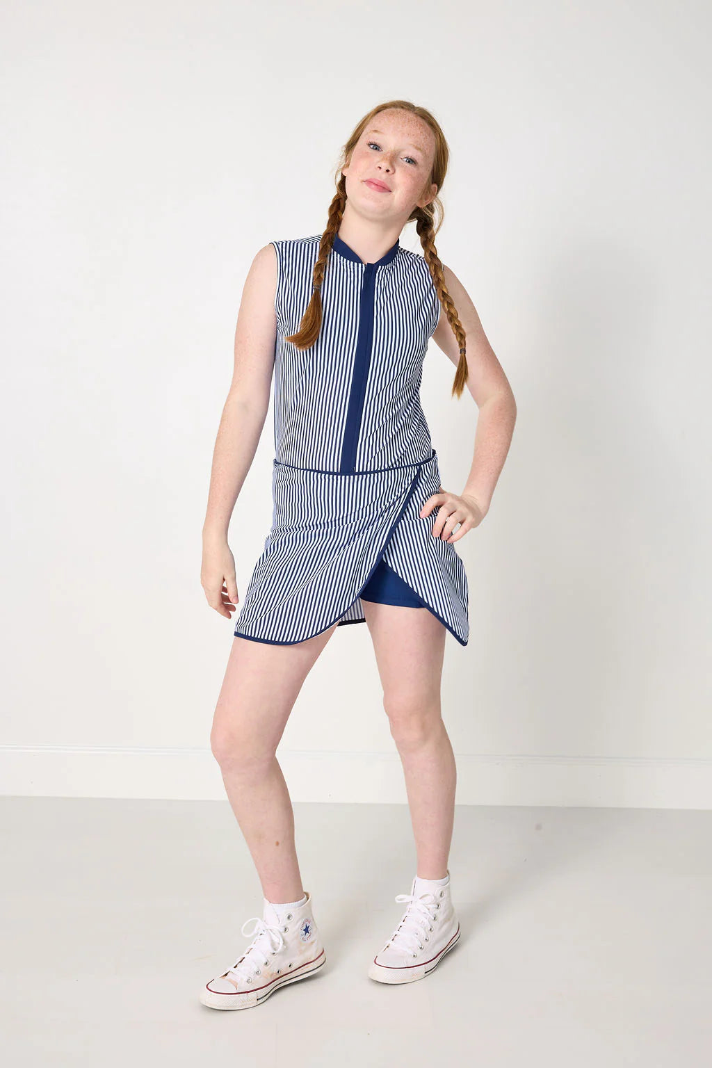 Navy Thin Stripe Tennis Dress By Courtside Kids