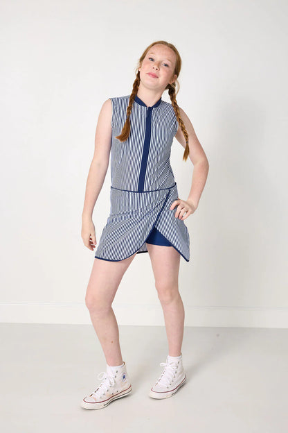 Navy Thin Stripe Tennis Dress By Courtside Kids