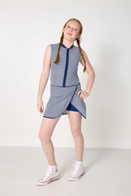 Navy Thin Stripe Tennis Dress By Courtside Kids