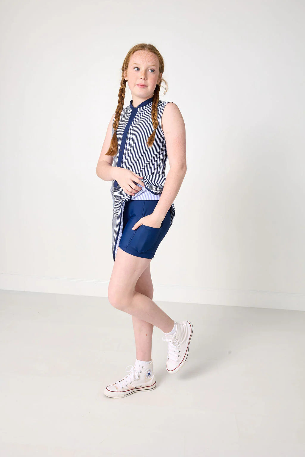 Navy Thin Stripe Tennis Dress By Courtside Kids
