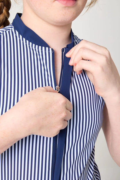 Navy Thin Stripe Tennis Dress By Courtside Kids