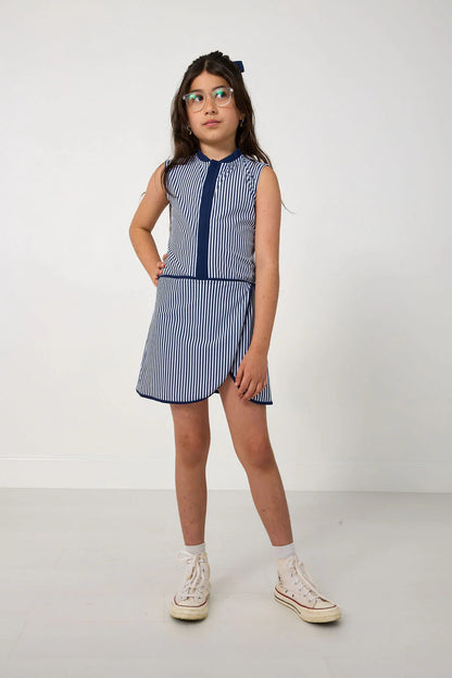 Navy Thin Stripe Tennis Dress By Courtside Kids
