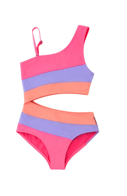 Multicolor Stripe One Piece Swimsuit with Cutout
