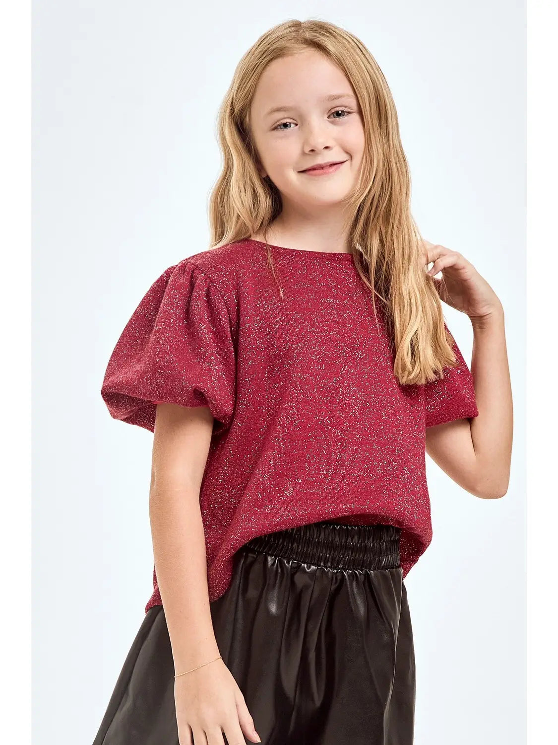 Mink Lurex Balloon Sleeves Top