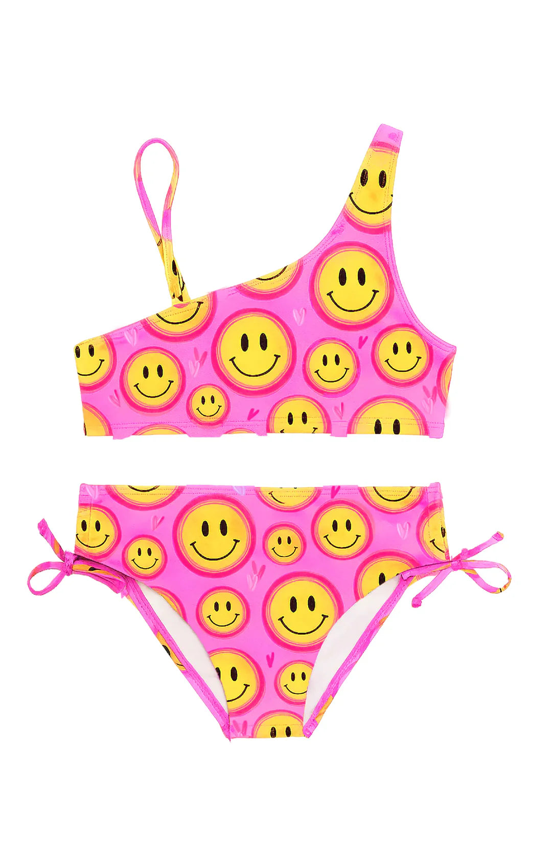 Smiley Face Printed One Shoulder Bikini Swimsuit