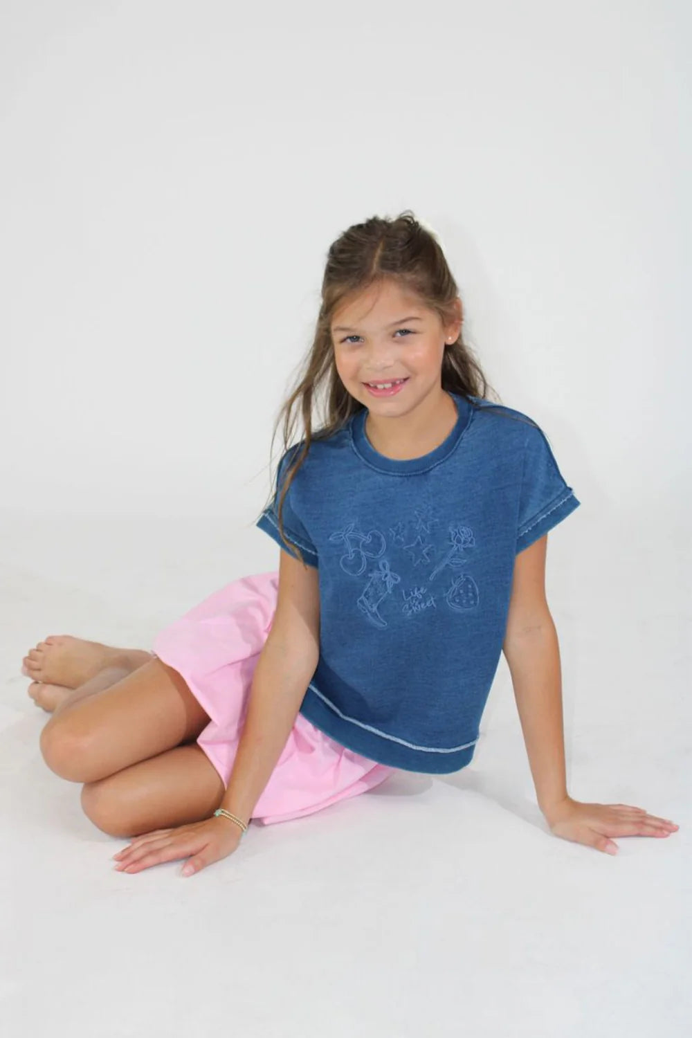 Denim Icons Embroidery Top Crossed Back