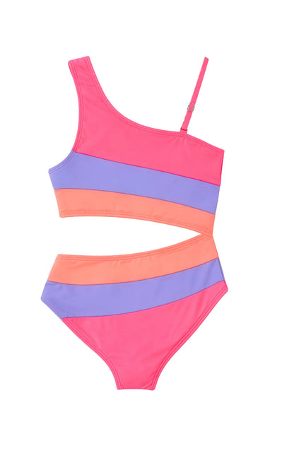 Multicolor Stripe One Piece Swimsuit with Cutout