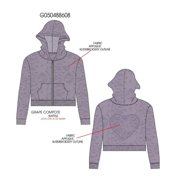 Acid Wash Heart Applique Hoodie