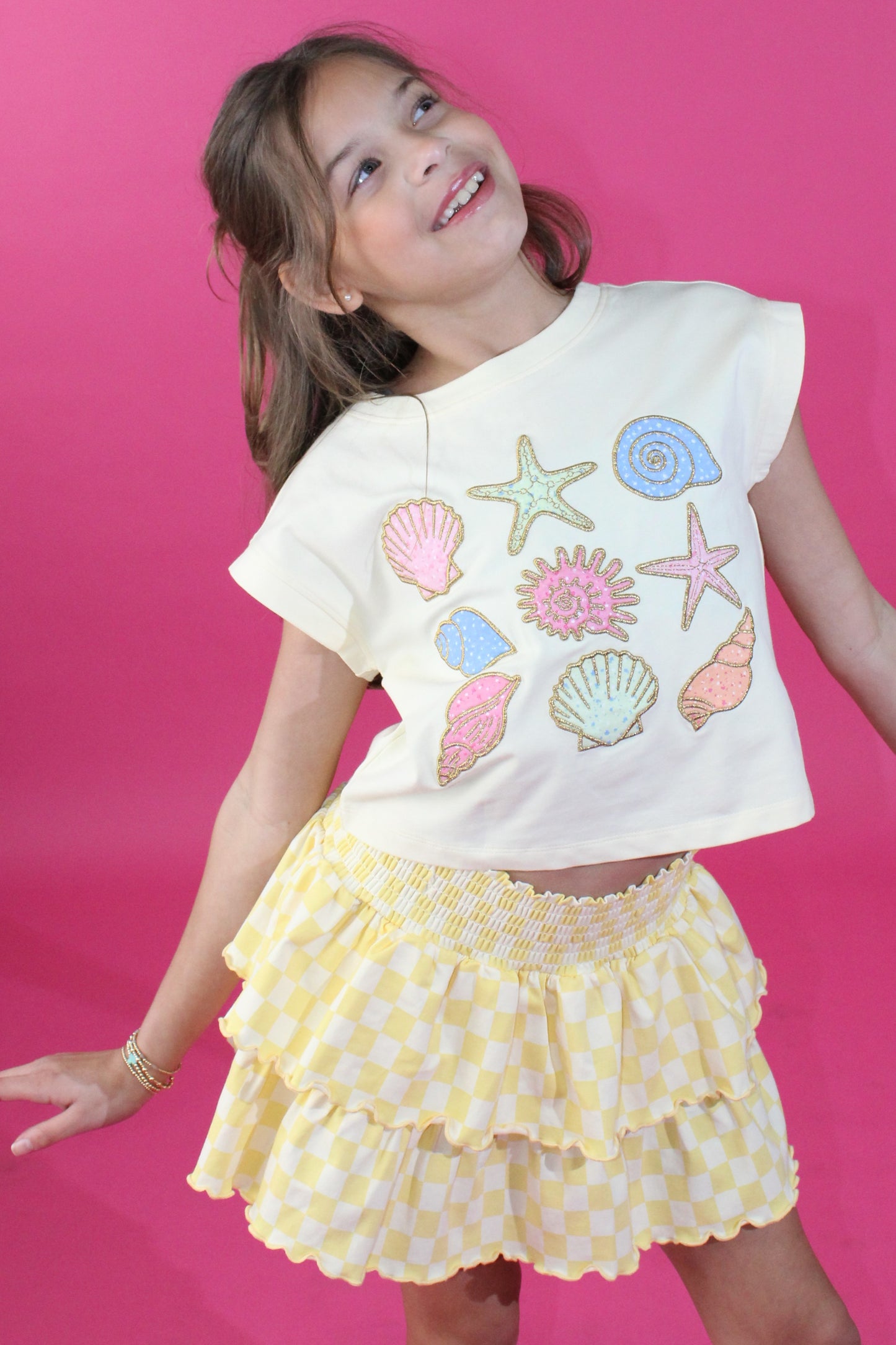 Smocked Waistband Checkered Print Skort