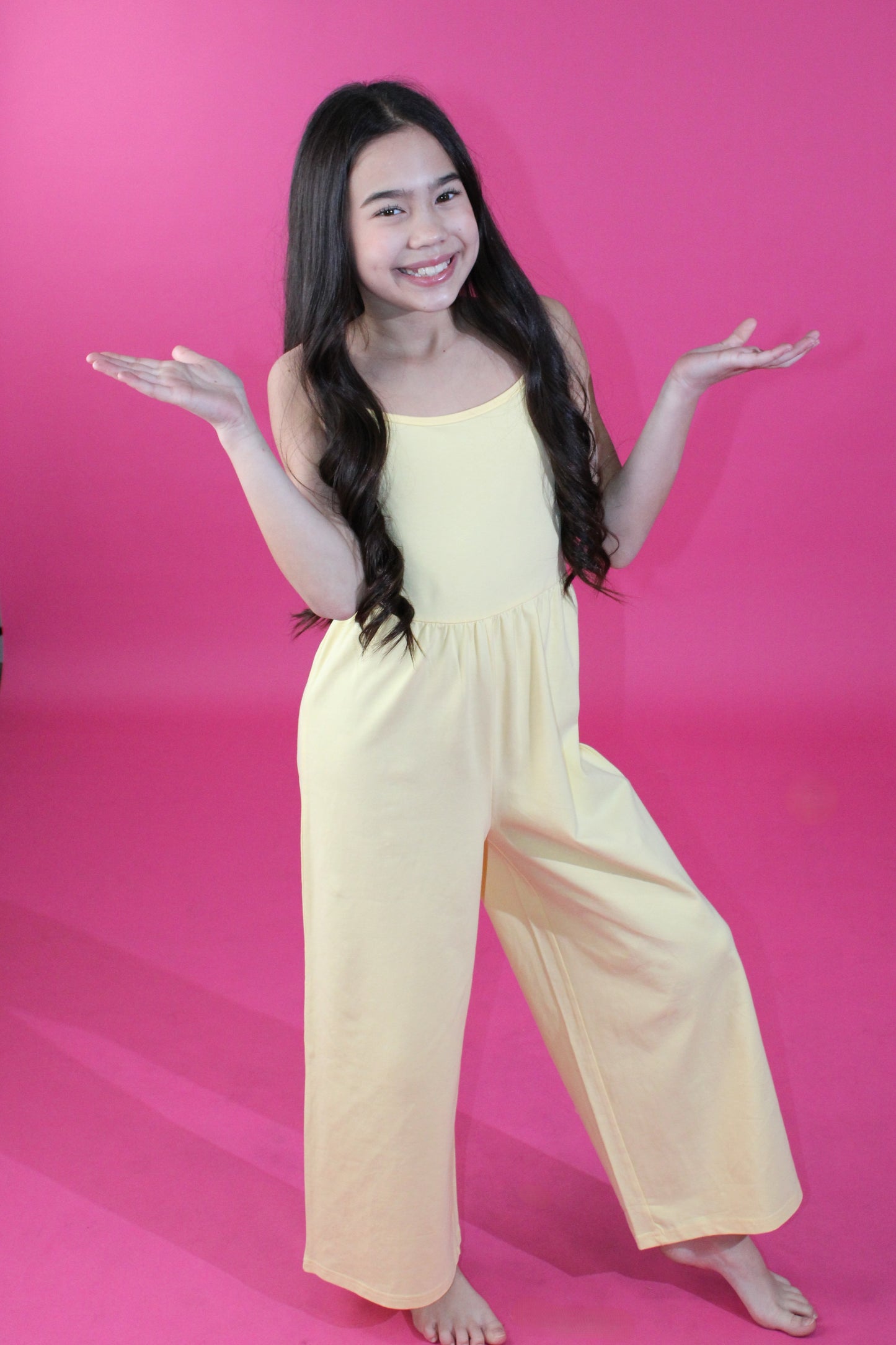 Yellow Spaghetti Straps Pull On Wide Leg Romper