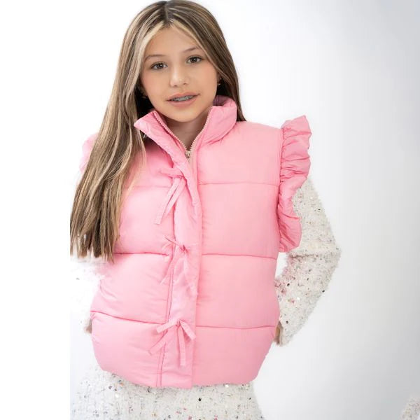 Ruffle Puffer Vest with Front Bows