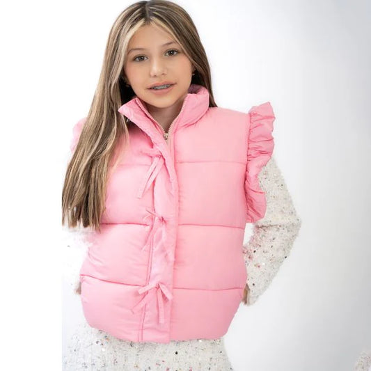 Ruffle Puffer Vest with Front Bows