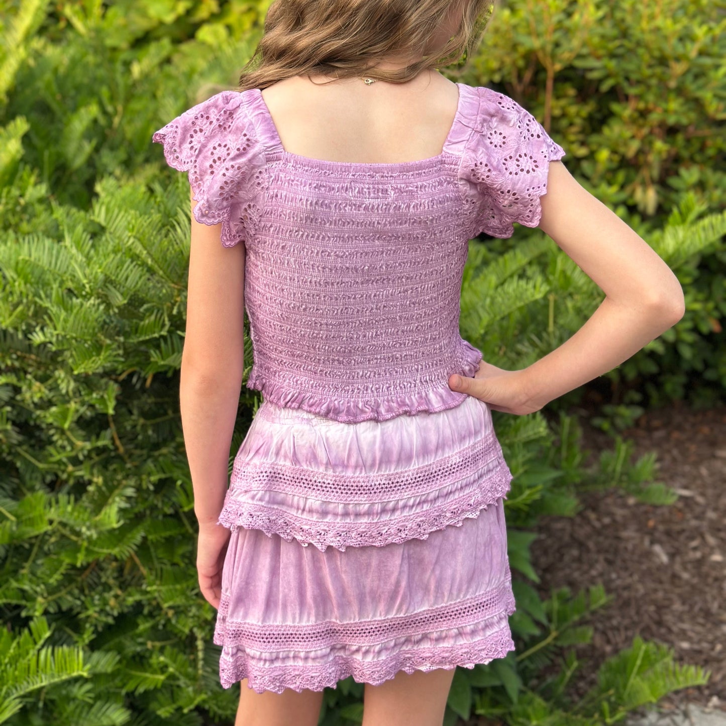 Tractr Smocking Top Ruffle Skirt Set