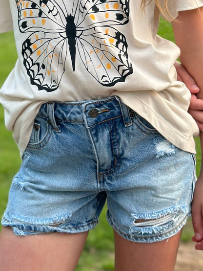 Tractr Destructed Brittany Five-Pocket Jean Shorts