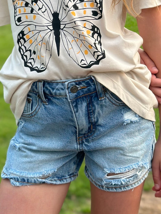 Tractr Destructed Brittany Five-Pocket Jean Shorts