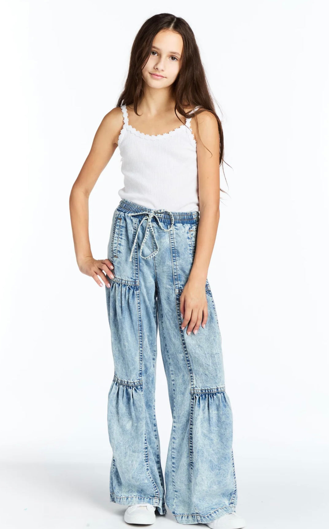 Tractr Drawstring Tiered Wide Leg Pull-On Jean