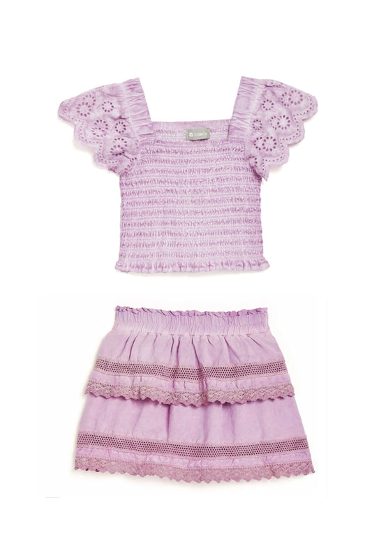 Tractr Smocking Top Ruffle Skirt Set