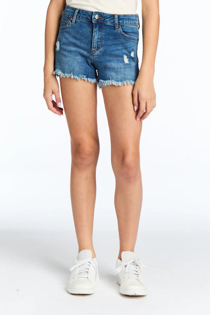 Tractr Brittany 5-Pockets Fray Jean Shorts with Destruction