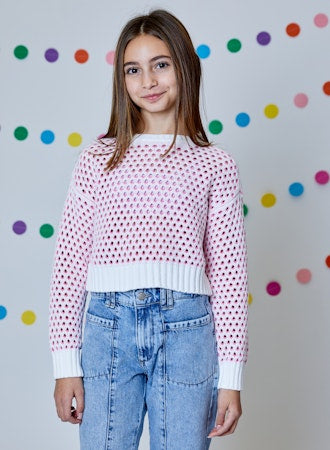 Winter White and Pink Combo Sweater