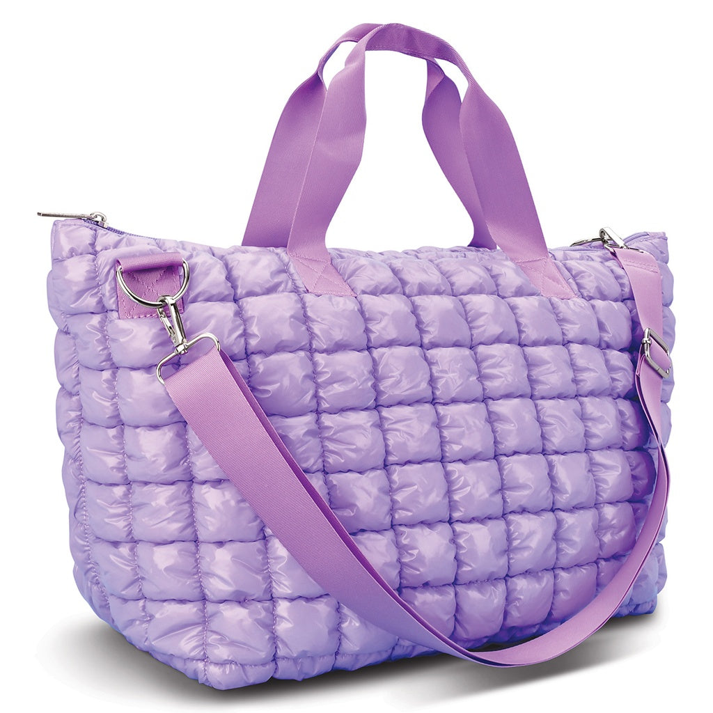 Lavender Shiny Puffer Overnight Bag by Iscream