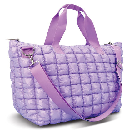 Lavender Shiny Puffer Overnight Bag by Iscream