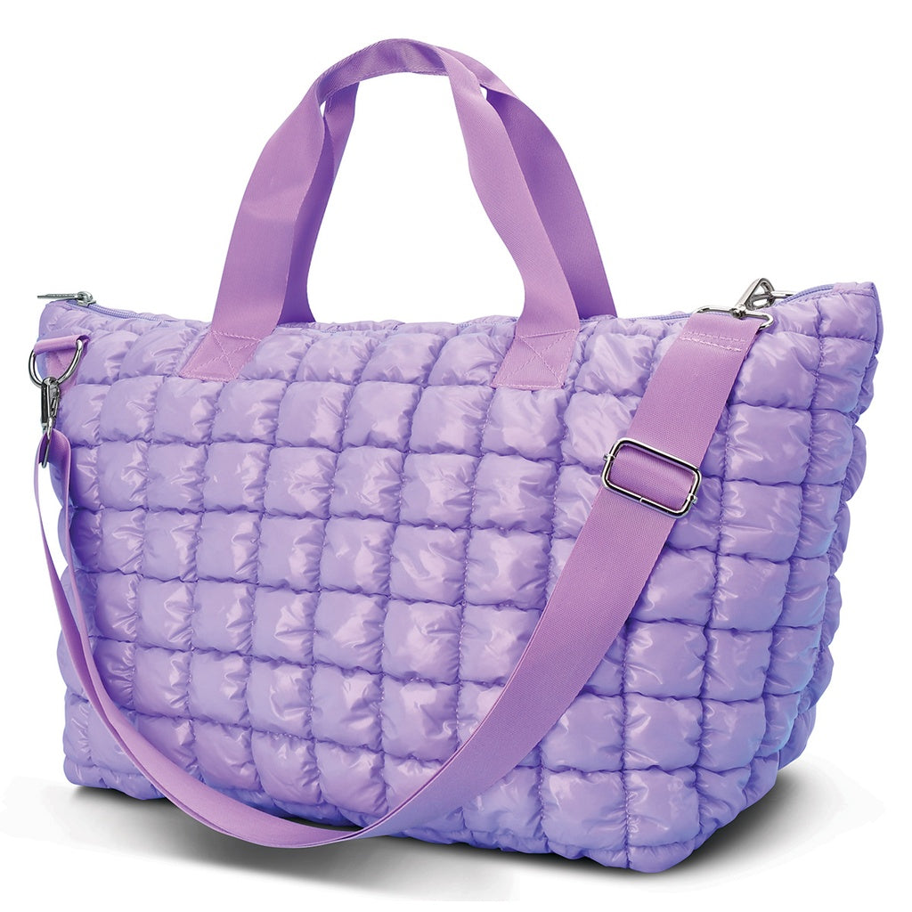 Lavender Shiny Puffer Overnight Bag by Iscream
