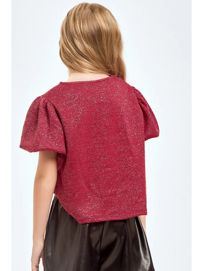 Mink Lurex Balloon Sleeves Top